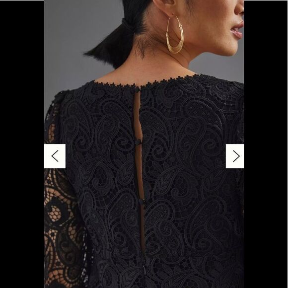 Anthropologie Embroidered Lace Mini Black Dress - Picture 3 of 5